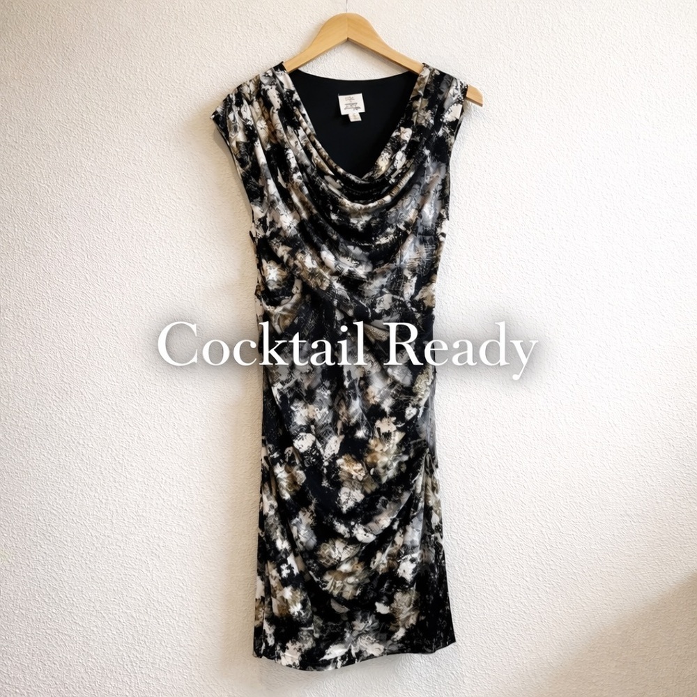 Abstract Cocktail Dress Draped Silhouette Cowl Neck Party 8